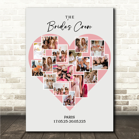 Photo Collage Hen Do Custom Gift For Bride 16-Photo Pink Heart Print Or Canvas Photo Collage Hen Do Custom Gift For Bride 16-Photo Pink Heart Print Or Canvas