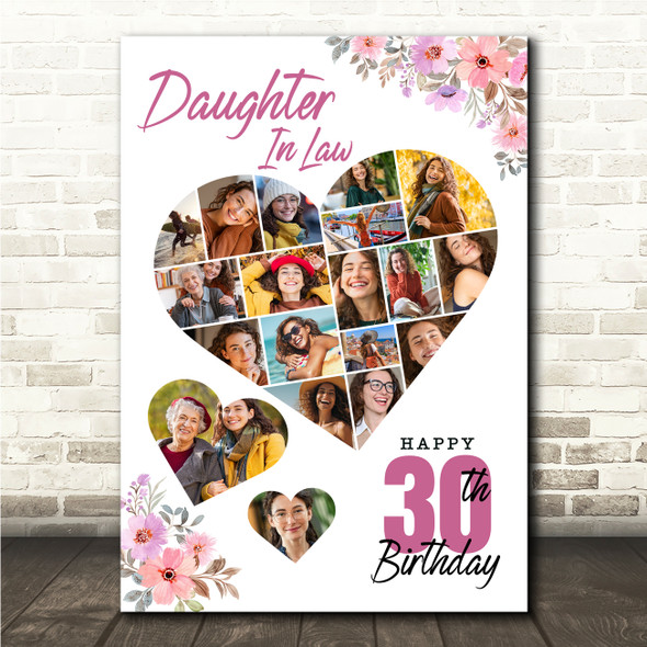 Photo Collage 30th Birthday Gift For Daughter-In-Law 19-Photo Print Canvas