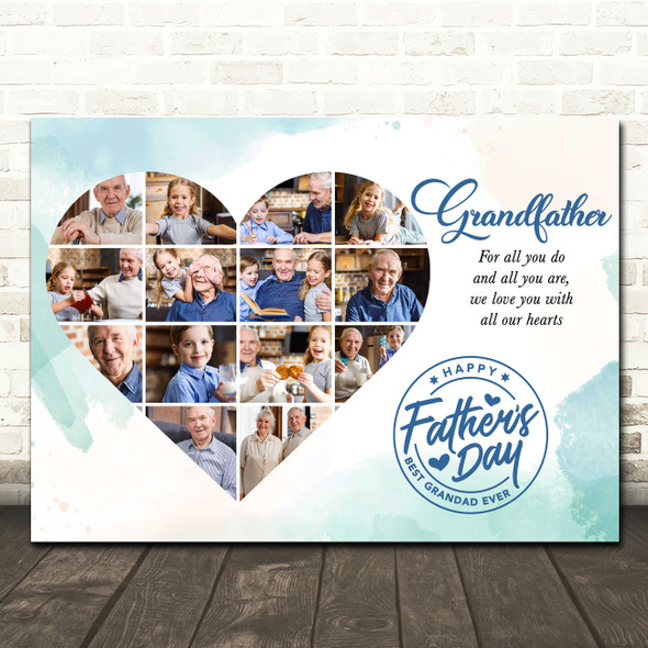Photo Collage Gift For Grandfather Father's Day 14-Photo Blue Print Or Canvas