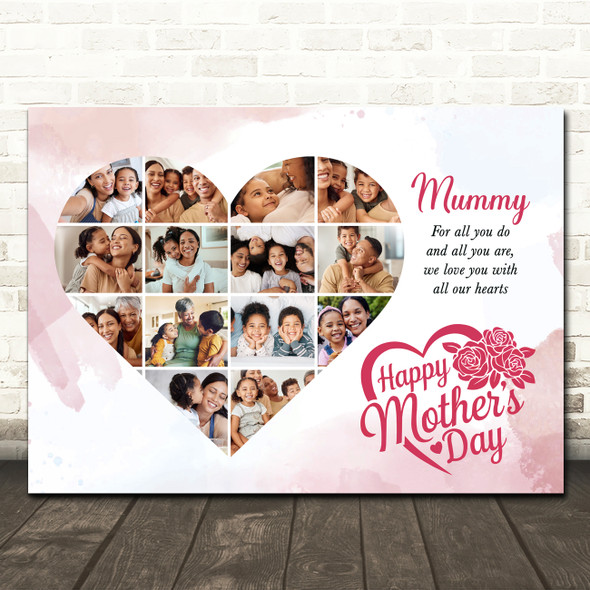 Photo Collage Gift For Mummy Mother's Day 14-Photo Heart Pink Print Or Canvas