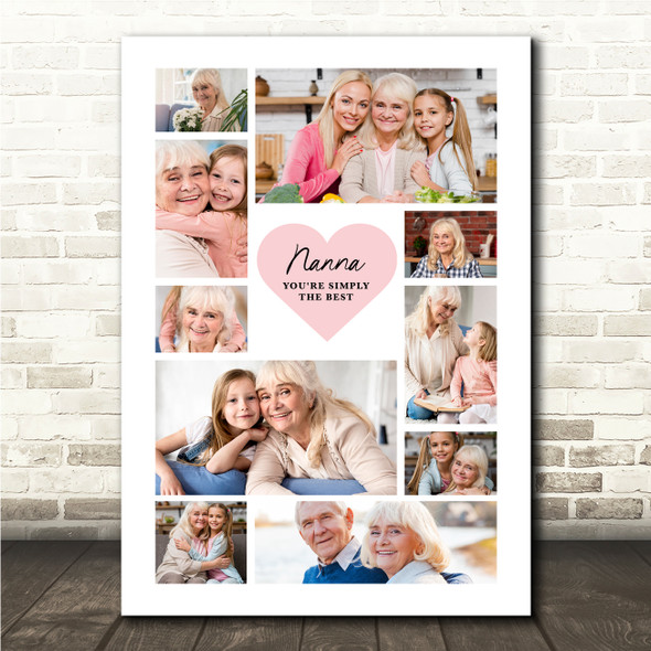 Photo Collage Gift For Nanna Mother's Day 10-Photo Pink Heart Print Or Canvas