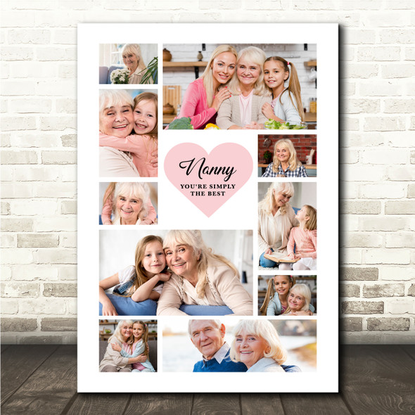 Photo Collage Gift For Nanny Mother's Day 10-Photo Pink Heart Print Or Canvas