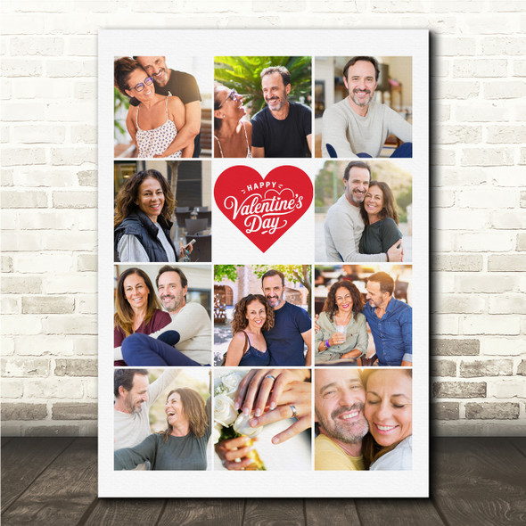 Photo Collage Valentine's Day Gift 11-Photo Pink Floral Heart Print Or Canvas