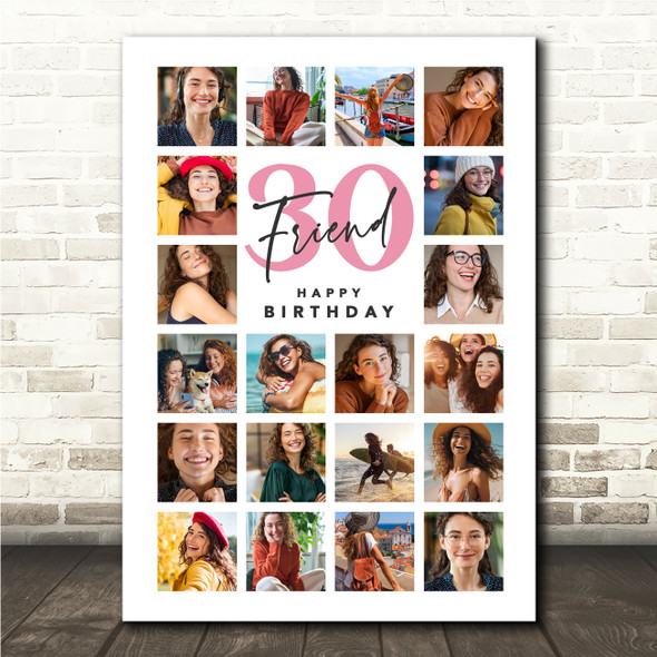 Photo Collage 30th Birthday Gift For Friend 20-Photo Portrait Print Or Canvas
