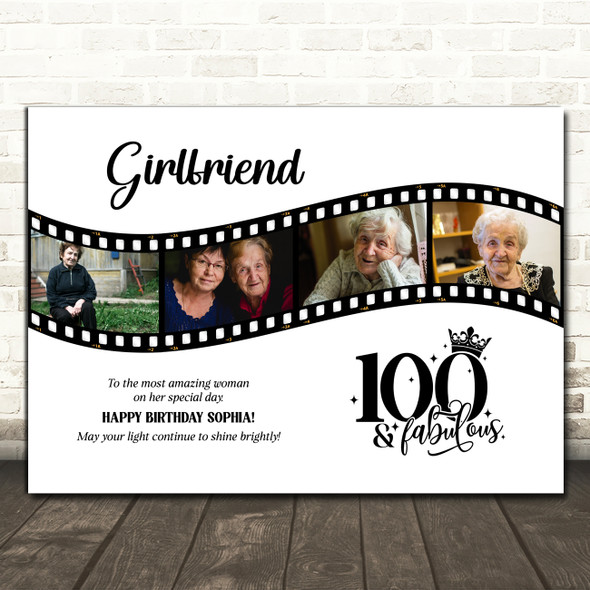 Photo Collage 100th Birthday Gift For Girlfriend 4-Photo Film Print Or Canvas