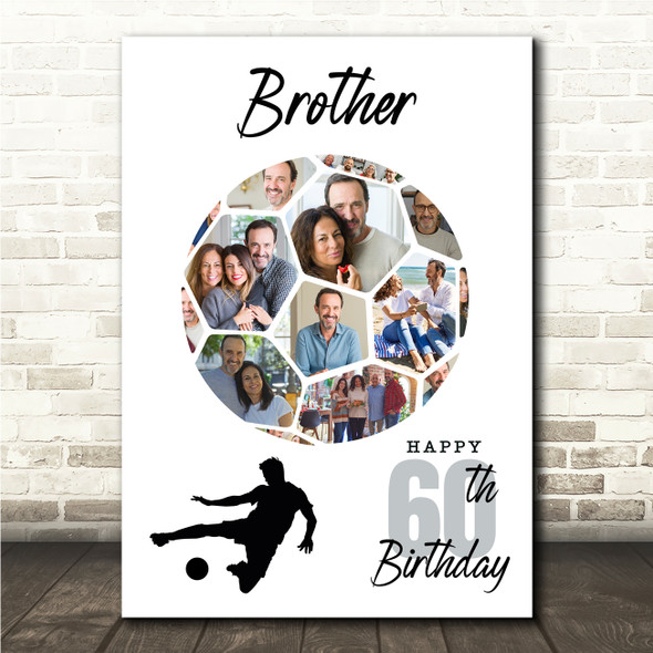 Photo Collage Print Or Canvas 60th Birthday Gift For Brother 14-Photo Football