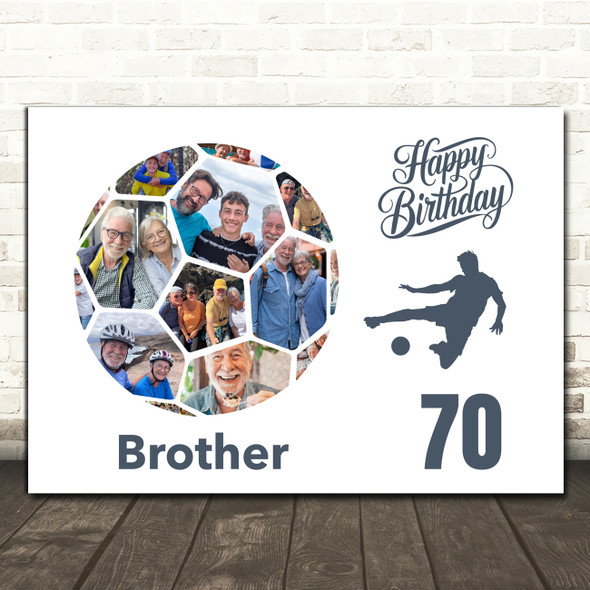 Photo Collage Print Or Canvas 70th Birthday Gift For Brother 14-Photo Football