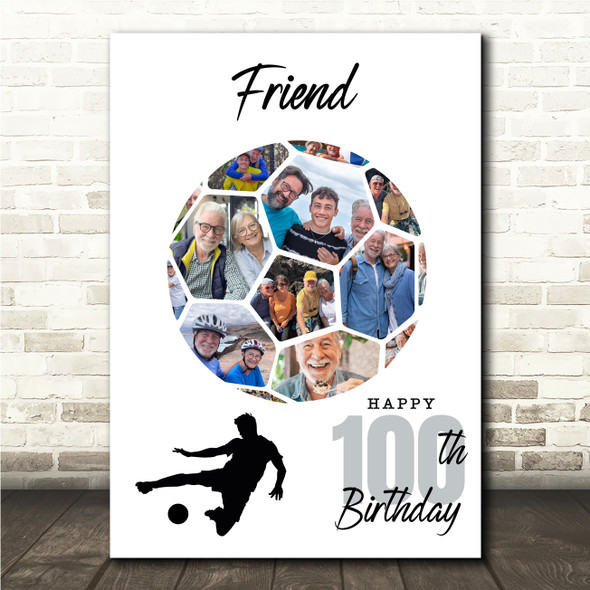 Photo Collage Print Or Canvas 100th Birthday Gift For Friend 14-Photo Football