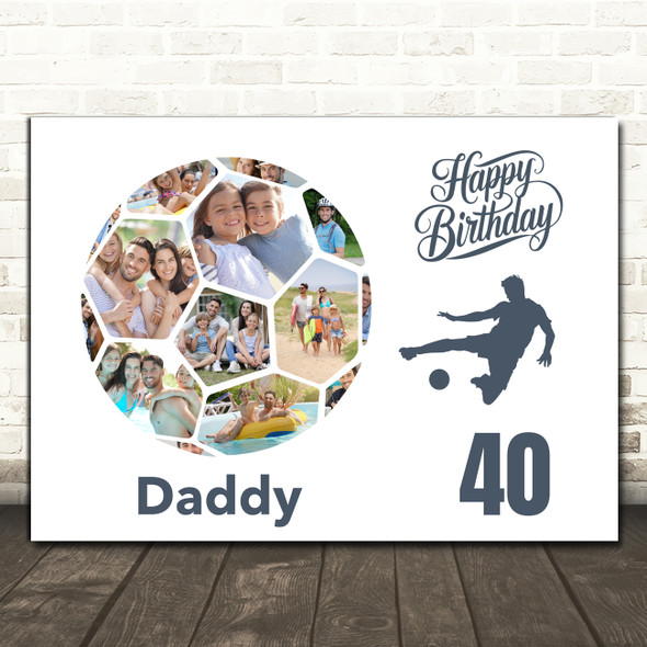 Photo Collage Print Or Canvas 40th Birthday Gift For Daddy 14-Photo Football