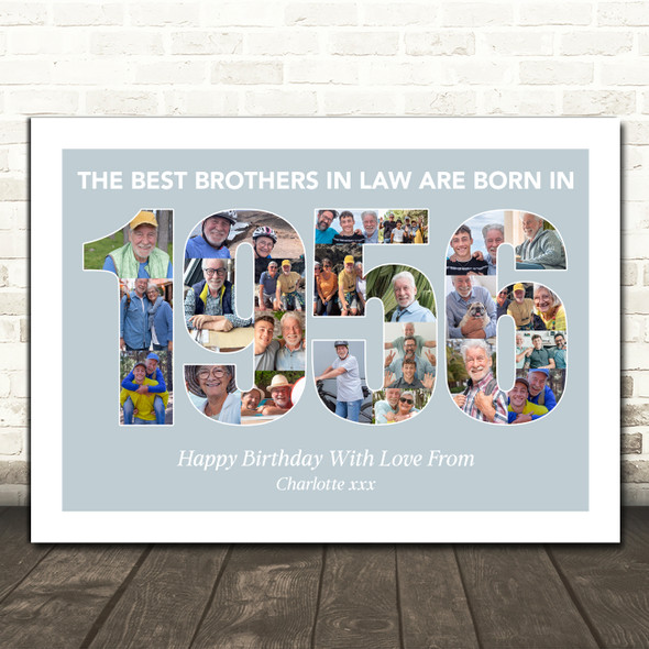Photo Collage Blue Birthday Gift For Brother-In-Law 24-Photo Year 1956 Print