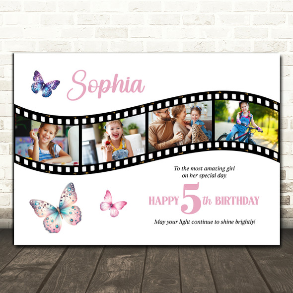 Photo Collage Kids Birthday Gift For Girls Any Age 4-Photo Butterflies Print