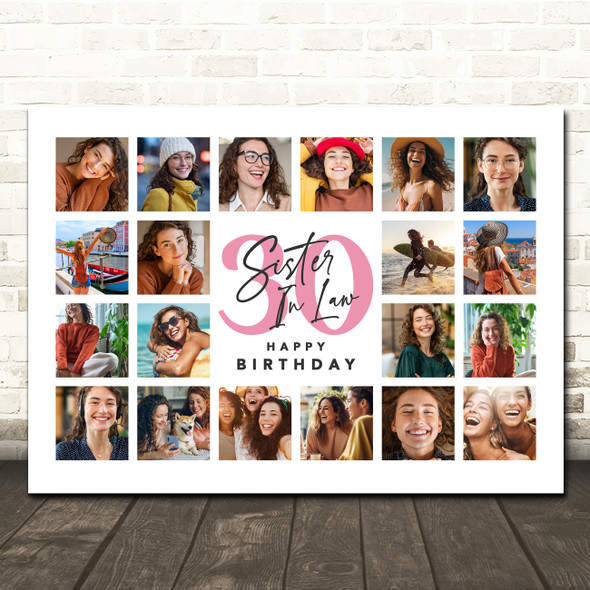 Photo Collage Print Or Canvas 30th Birthday Gift For Sister-In-Law 20-Photo