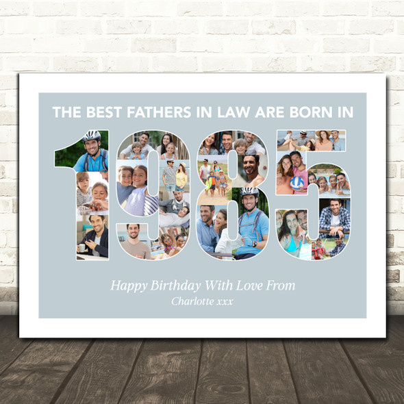 Photo Collage Blue Birthday Gift For Father-In-Law 22-Photo Year 1985 Print