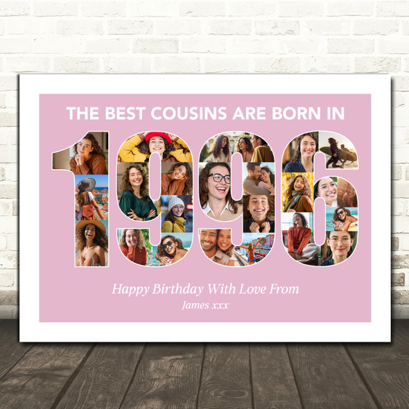 Photo Collage Pink Birthday Gift For Cousin Female 23-Photo Year 1996 Print