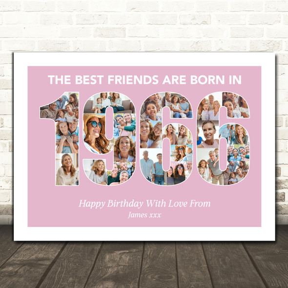 Photo Collage Pink Birthday Gift For Female Friend 25-Photo Year 1966 Print