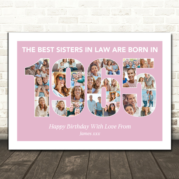 Photo Collage Pink Birthday Gift For Sister-In-Law 24-Photo Year 1965 Print