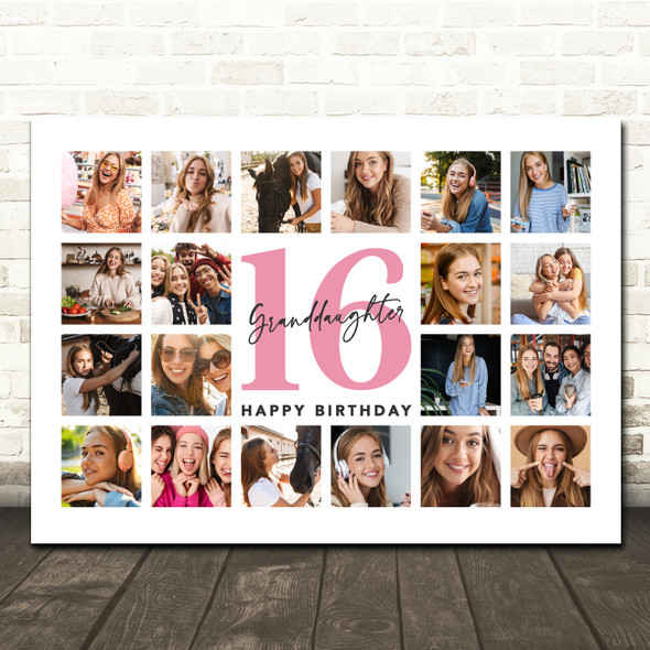Photo Collage Print Or Canvas 16th Birthday Gift For Granddaughter 20-Photo