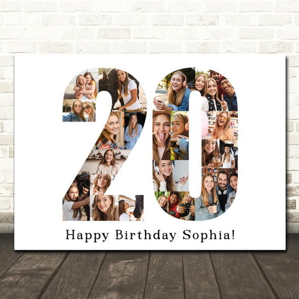 Photo Collage Print Or Canvas 20th Birthday Gift For Her 20-Photo Number 20
