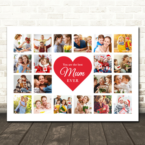 Photo Collage Print Or Canvas Mother's Day Gift For Mum 20-Photo Red Heart