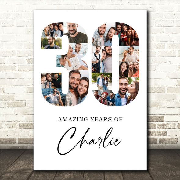 Photo Collage Print Or Canvas 30th Birthday Gift For Him 18-Photo 30 White