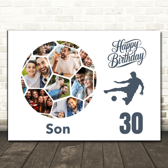 Photo Collage Print Or Canvas Gift For Son 30th Birthday 14-Photo Football