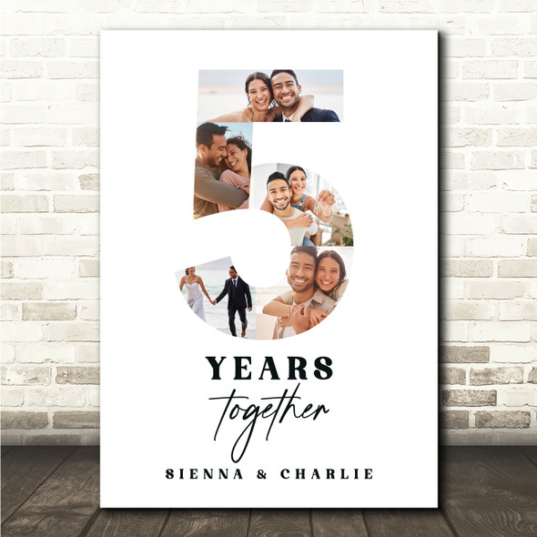 Photo Collage 5th Wedding Anniversary Gift 5-Photo 5 Years Together Print Canvas