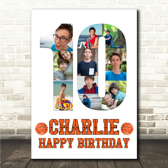 Photo Collage 10-Photo 10th Birthday Gift For Kids Boys Basketball Print Canvas
