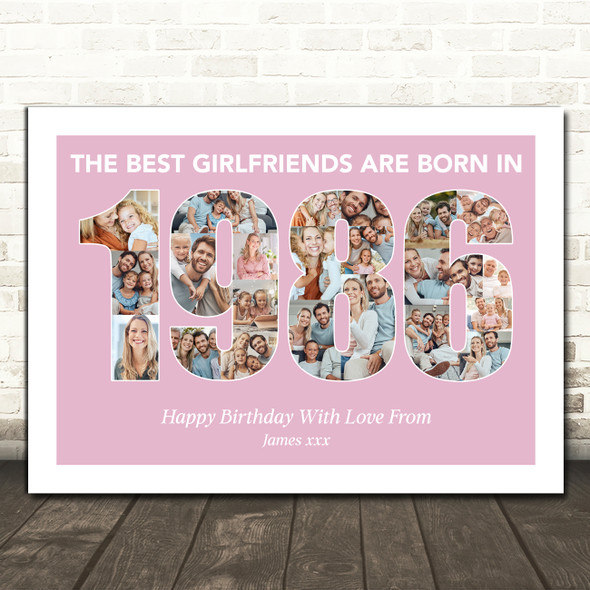 Photo Collage Pink Birthday Gift For Girlfriend 23-Photo Year 1986 Print Canvas