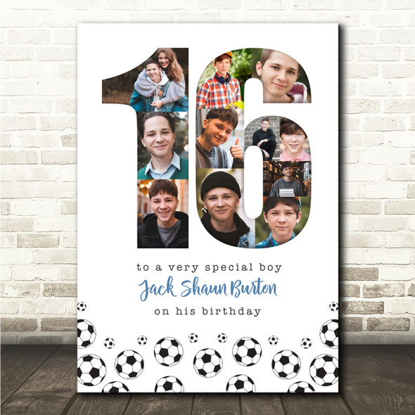 Photo Collage 11-Photo 16th Birthday Football Gift For Teens Boys Print Canvas