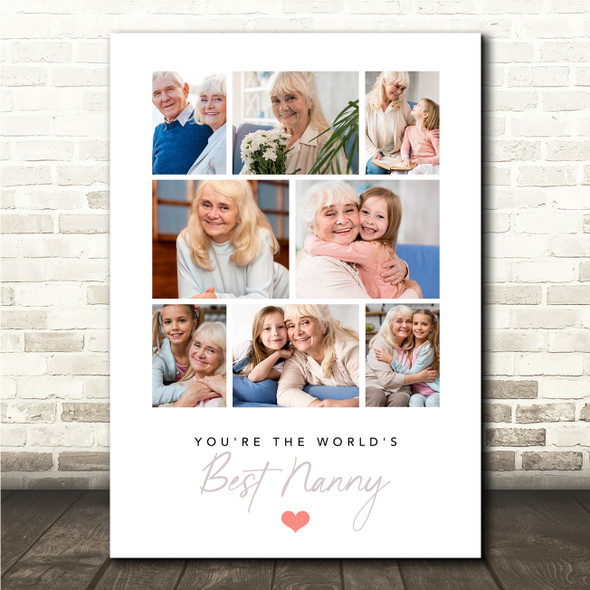 Photo Collage Gift For Nanny Mother's Day 8-Photo Red Best Nanna Print Or Canvas