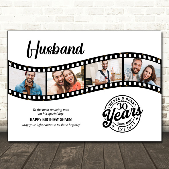Photo Collage 30th Birthday Gift For Husband 4-Photo Camera Film Print Or Canvas