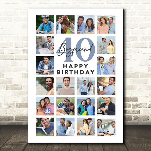 Photo Collage 40th Birthday Gift For Boyfriend 20-Photo Portrait Print Or Canvas