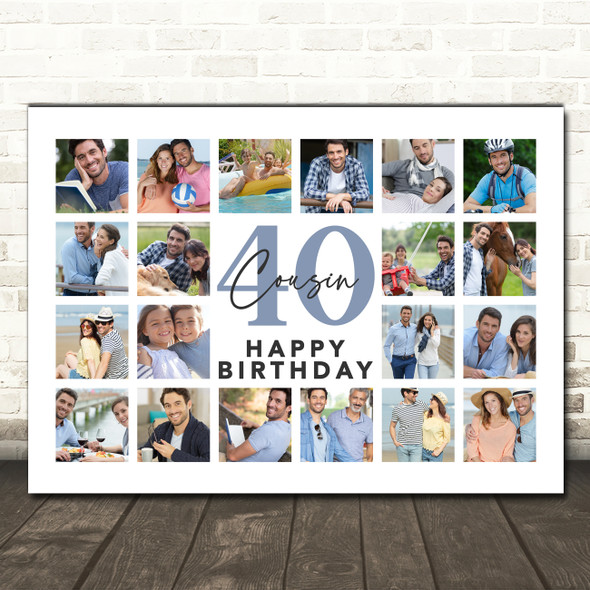 Photo Collage 40th Birthday Custom Gift For Cousin 20-Photo Male Print Or Canvas