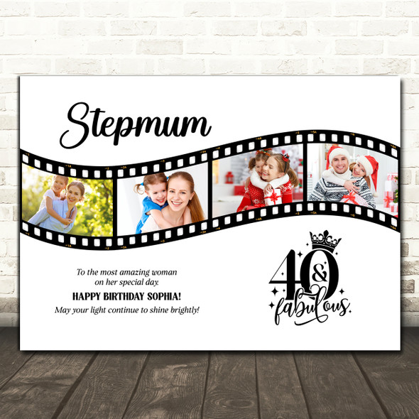 Photo Collage 40th Birthday Gift For Stepmum 4-Photo Camera Film Print Or Canvas
