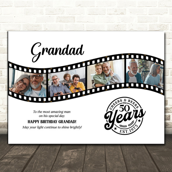 Photo Collage 50th Birthday Gift For Grandad 4-Photo Camera Film Print Or Canvas