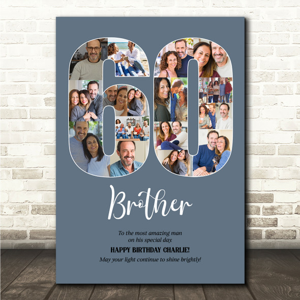 Photo Collage 60th Birthday Custom Gift For Him Blue 18-Photo 60 Print Or Canvas