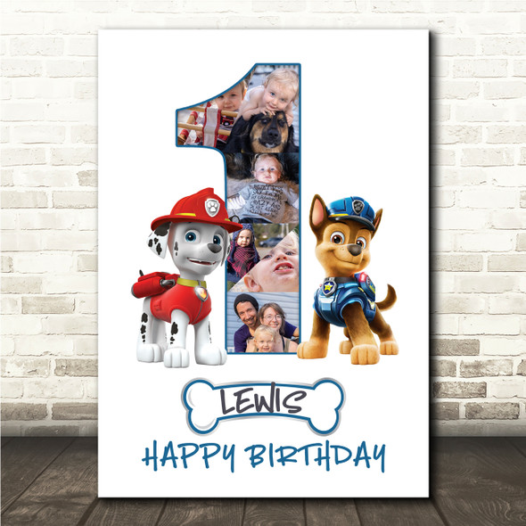 Photo Collage 6-Photo 1st Birthday Gift For Baby Boys Paw Patrol Print Or Canvas