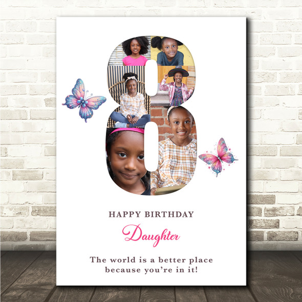 Photo Collage 6-Photo 8th Birthday Gift For Kids Girls Butterfly Print Or Canvas
