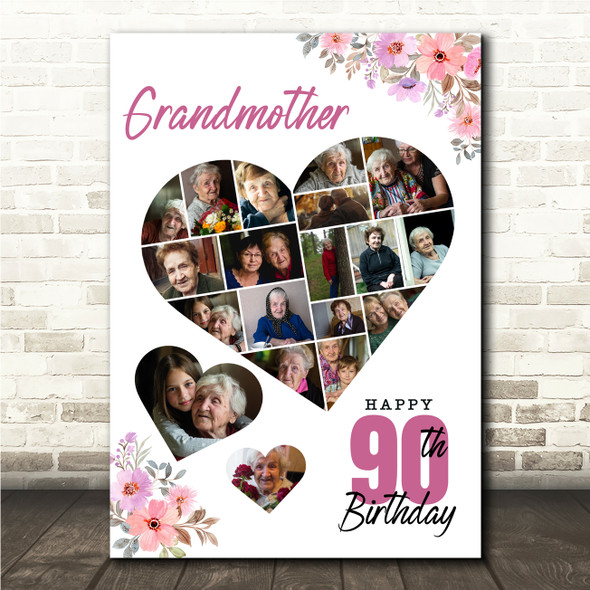Photo Collage 90th Birthday Gift For Grandmother 19-Photo Floral Print Or Canvas Photo Collage 90th Birthday Gift For Grandmother 19-Photo Floral Print Or Canvas