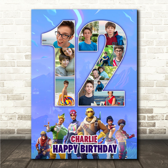 Photo Collage 11-Photo 12th Birthday Gift For Kids Boys Fortnite Print Or Canvas