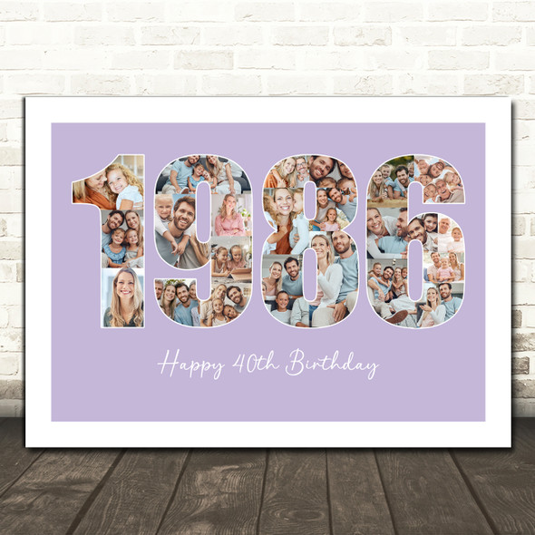 Photo Collage Purple Birthday Gift For Anyone 22-Photo Year 1986 Print Or Canvas