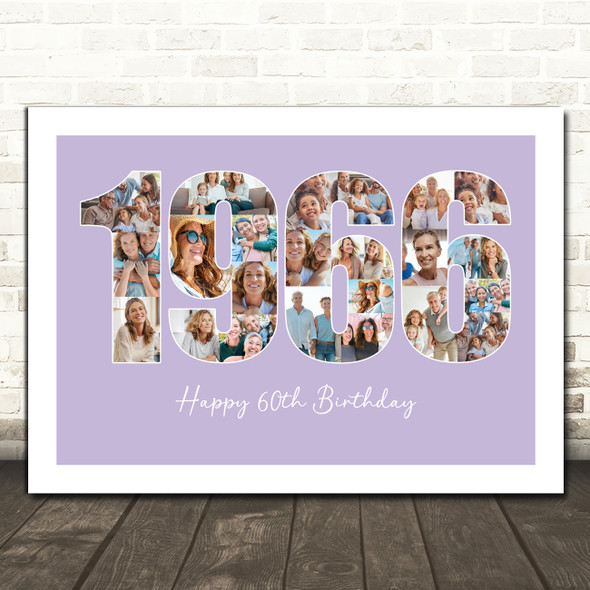 Photo Collage Purple Birthday Gift For Anyone 24-Photo Year 1966 Print Or Canvas
