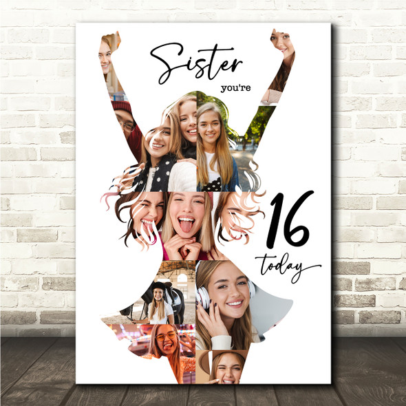 Photo Collage 16th Birthday Custom Gift For Sister 9-Photo Women Print Or Canvas