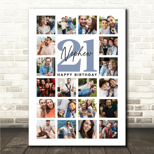 Photo Collage 21st Birthday Custom Gift For Nephew 20-Photo Blue Print Or Canvas