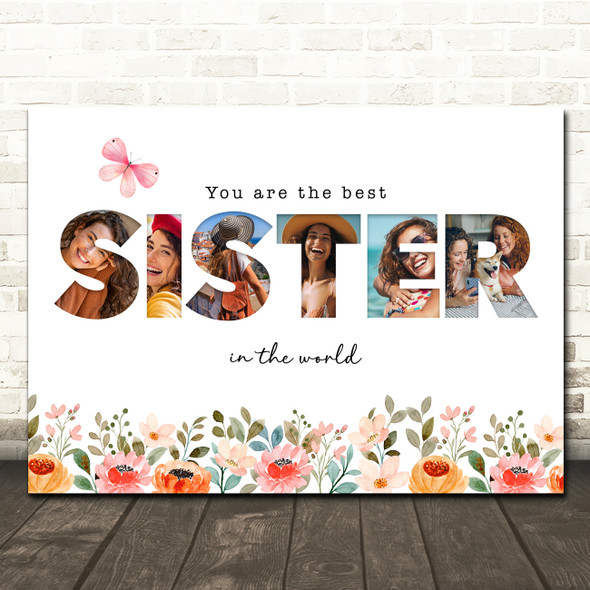 Photo Collage Floral 6-Photo Custom Gift For Sister Any Occasion Print Or Canvas