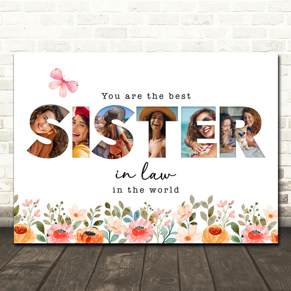 Photo Collage Floral 6-Photo Gift For Sister-In-Law Any Occasion Print Or Canvas
