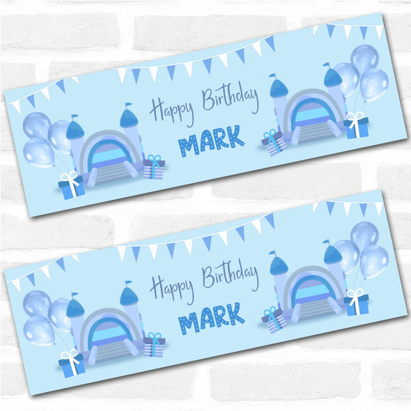 Personalised Party Banner For Birthday Boys Bouncy Castle Blue Kids