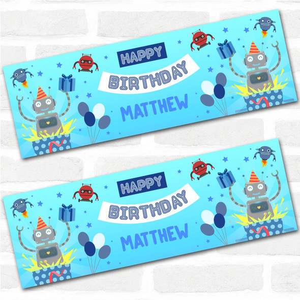 Personalised Party Banner For Birthday Boys Robot Blue Kids