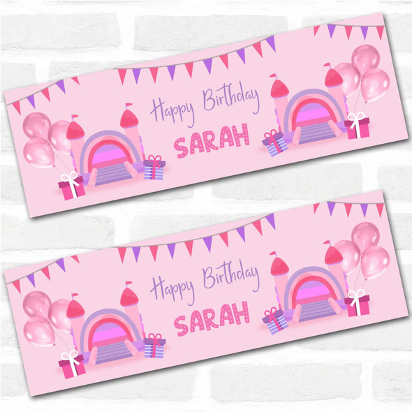 Personalised Party Banner For Birthday Girls Bouncy Castle Pink Kids
