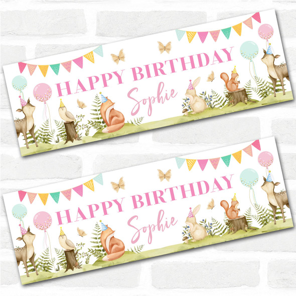 Personalised Party Banner For Birthday Girls Woodland Animals Kids